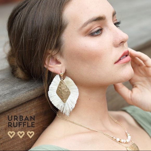 Urban Ruffle Jewelry - Ivory Fringe Statement Earrings